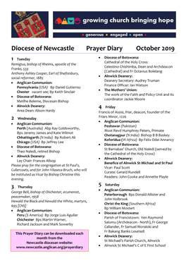 Diocese of Newcastle Prayer Diary October 2019