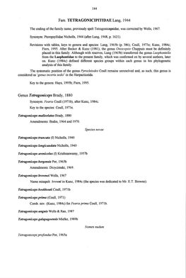Lang, 1944 Genus Tetragoniceps Brady, 1880