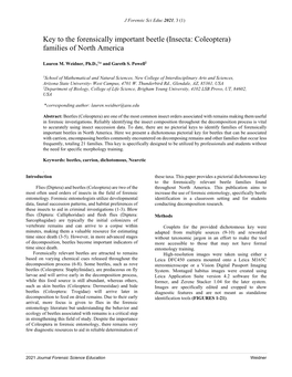 Key to the Forensically Important Beetle (Insecta: Coleoptera) Families of North America