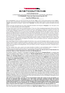 EASTCOMTRANS LLP (A Limited Liability Partnership Incorporated Under the Laws of the Republic of Kazakhstan ) U.S.$100,000,000 7.75 Per Cent