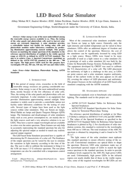 LED Based Solar Simulator Abhay Mohan M.V, Student Member, IEEE, Jishnu Pavithran, Student Member, IEEE, K Lijo Osten, Jinumon a and Prof