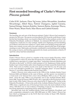 First Recorded Breeding of Clarke's Weaver Ploceus Golandi