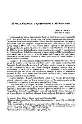 Alleanza Nazionale: Tra Postfascismo E Crisi Identitaria