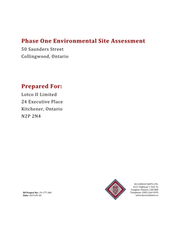 Phase One Environmental Site Assessment 50 Saunders Street Collingwood, Ontario