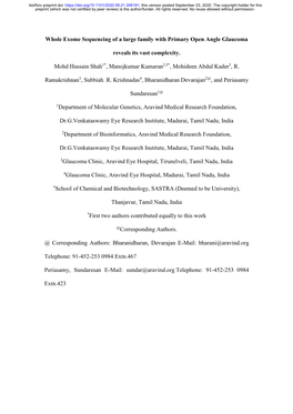 Whole Exome Sequencing of a Large Family with Primary Open Angle Glaucoma