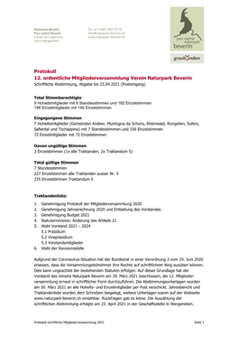 Protokoll Mitgliederversammlung 2021