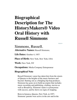 Simmons, Russell. Alternative Names: Russell Simmons;