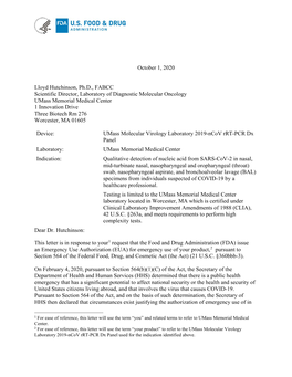 Umass Molecular Virology Laboratory 2019-Ncov Rrt-PCR Dx Panel