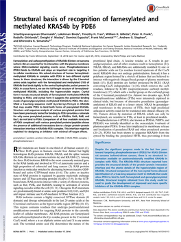 Structural Basis of Recognition of Farnesylated and Methylated Kras4b by Pdeδ