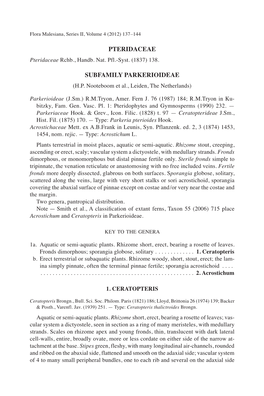 Pteridaceae Subfamily Parkerioideae