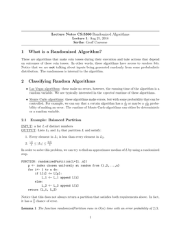 1 What Is a Randomized Algorithm? 2 Classifying Random Algorithms