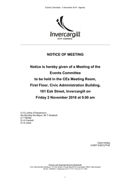 Events Committee - 2 November 2018 - Agenda