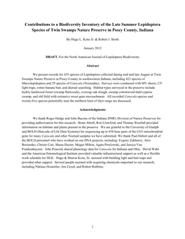 Contributions to a Biodiversity Inventory of the Late Summer Lepidoptera Species of Twin Swamps Nature Preserve in Posey County, Indiana