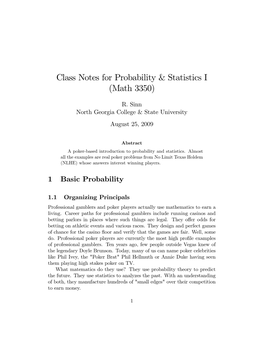 Class Notes for Probability & Statistics I (Math 3350)