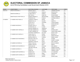 ELECTORAL COMMISSION of JAMAICA List of Winning Candidates Local Government Election 2016
