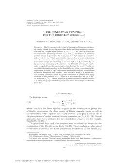 THE GENERATING FUNCTION for the DIRICHLET SERIES Lm(S) 1007