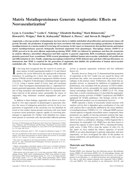 Angiostatin: Effects on Neovascularization1