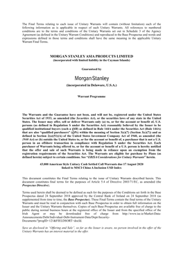 MORGAN STANLEY ASIA PRODUCTS LIMITED (Incorporated with Limited Liability in the Cayman Islands)