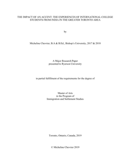 The Impact of an Accent: the Experiences of International College Students from India in the Greater Toronto Area