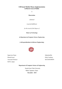 UID Based Mobile Money Implementation in Rural Areas of India