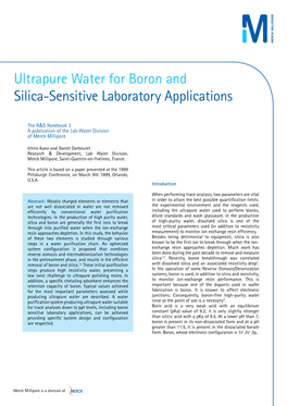 Ultrapure Water for Boron and Silica-Sensitive Laboratory Applications