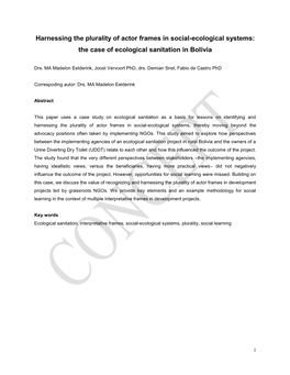 Harnessing the Plurality of Actor Frames in Social-Ecological Systems: the Case of Ecological Sanitation in Bolivia