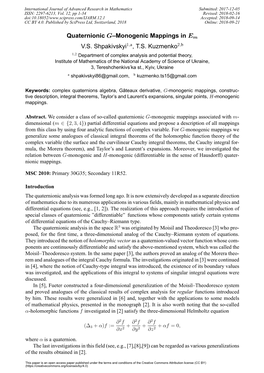 Quaternionic G-Monogenic Mappings in Em