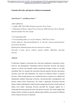 Genome Diversity and Species Richness in Mammals