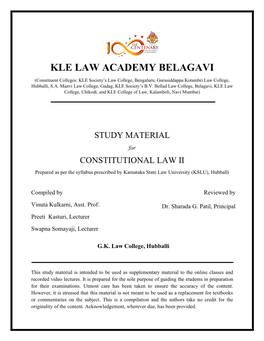 CONSTITUTIONAL LAW II Prepared As Per the Syllabus Prescribed by Karnataka State Law University (KSLU), Hubballi