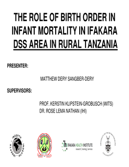The Role of Birth Order in Infant Mortality in Ifakara in Rural Tanzania