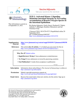 The Intestinal Epithelium Accumulation of Reactive Oxygen Species in Maintains Intestinal Integrity by Preventing Activated Kina