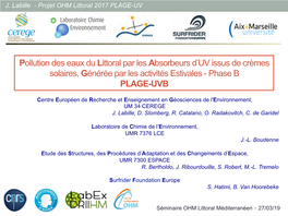 Pollution Des Eaux Du Littoral Par Les Absorbeurs D'uv Issus De Crèmes Solaires, Générée Par Les Activités Estivales