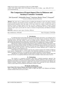 The Comparison of Export-Import Flow in Makassar and Surabaya Container Terminals