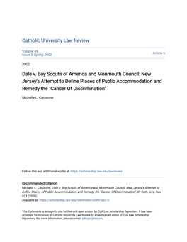 Dale V. Boy Scouts of America and Monmouth Council: New Jersey's Attempt to Define Places of Public Accommodation and Remedy the 