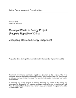 43901-014: Zhenjiang Waste-To-Energy Subproject Initial
