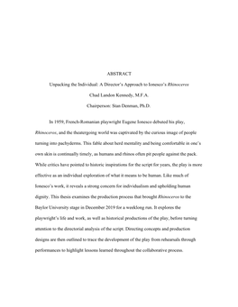 A Director's Approach to Ionesco's Rhinoceros Chad Landon Kennedy