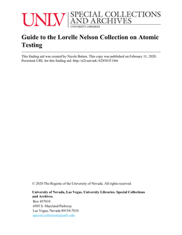 Guide to the Lorelle Nelson Collection on Atomic Testing