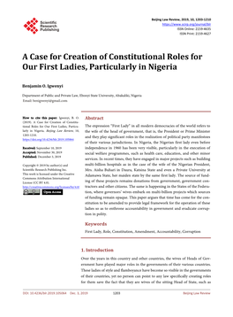 A Case for Creation of Constitutional Roles for Our First Ladies, Particularly in Nigeria