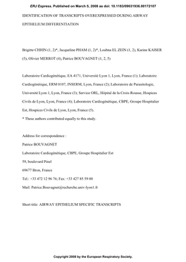 Identification of Transcripts Overexpressed During Airway