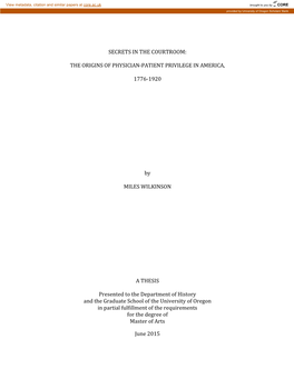 The Origins of Physician-‐Patient Privilege In