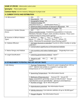 NAME of SPECIES: Melanoides Tuberculata Synonyms: Thiara Tuberculata Common Name: Red-Rim Melania, Malaysian Trumpet Snail A