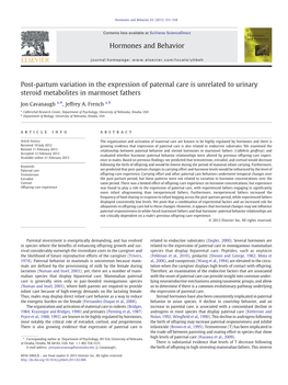 Post-Partum Variation in the Expression of Paternal Care Is Unrelated to Urinary Steroid Metabolites in Marmoset Fathers