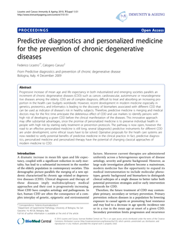 Predictive Diagnostics and Personalized Medicine for the Prevention of Chronic Degenerative Diseases