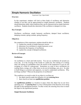 Simple Harmonic Oscillation Experiment Type: Open-Ended Overview