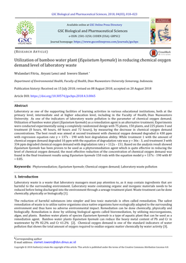 Utilization of Bamboo Water Plant (Equisetum Hyemale) in Reducing Chemical Oxygen Demand Level of Laboratory Waste