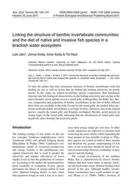 Linking the Structure of Benthic Invertebrate Communities and the Diet of Native and Invasive Fish Species in a Brackish Water Ecosystem