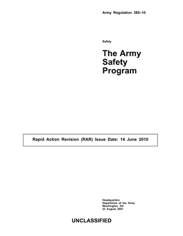 AR 385-10 the Army Safety Program