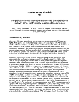 Supplementary Materials for Frequent Alterations and Epigenetic