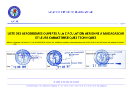 Liste Des Aerodromes Ouverts a La Circulation Aerienne a Madagascar Et Leurs Caracteristiques Techniques