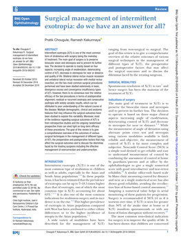 Surgical Management of Intermittent Exotropia: Do We Have an Answer for All?